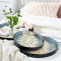 Best Sale 💯 Set of 3" Black 👩 Mother of Pearl Coastal Tray, 24", 20", 16" by Ivory and Iris 😍 -Cheap Ivory and Iris Store D496827S 8