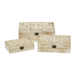 Coupon 🎉 Distressed White Wooden Filigree Decorative Box Set by Ivory and Iris 🔔