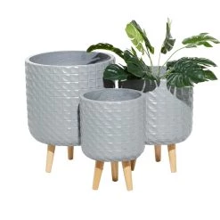 Coupon π― Set of 3 Grey MgO Contemporary Planter 18", 16", 14" by Ivory and Iris π