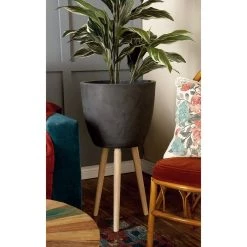 New 😉 Black Fiber clay Contemporary Planter, 13" x 29" by Ivory and Iris 🥰 -Cheap Ivory and Iris Store D501344S 6
