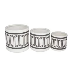 Best Sale 😀 Set of 3 White Stoneware Contemporary Planter, 9" x 10" x 9" by Ivory and Iris ✔️