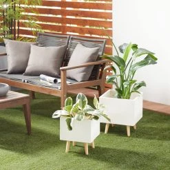 Best reviews of 🤩 Set of 2 White Polystone Contemporary Planter, 13", 15" by Ivory and Iris ⭐ -Cheap Ivory and Iris Store D501349S 5
