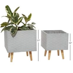 Cheapest ⭐ Set of 2 Grey Polystone Contemporary Planter, 15", 17" by Ivory and Iris 🔔 -Cheap Ivory and Iris Store D501357S 4