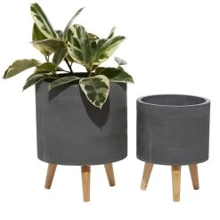 Best Pirce 🔥 Set of 2 Grey Polystone Contemporary Planter, 13" 16" by Ivory and Iris 😍
