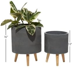 Best Pirce 🔥 Set of 2 Grey Polystone Contemporary Planter, 13" 16" by Ivory and Iris 😍 -Cheap Ivory and Iris Store D501358S 4