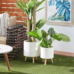 Cheapest 😍 Set of 2 White Polystone Contemporary Planter, 13" 16" by Ivory and Iris 🥰 -Cheap Ivory and Iris Store D501360S 7