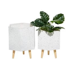 Best Sale 💯 Set of 2 White MgO Contemporary Planter 15", 17" by Ivory and Iris 🧨