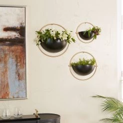Best deal 😍 Set of 3 Black Iron Contemporary Planters, 15" x 14" x 5" by Ivory and Iris 🥰 -Cheap Ivory and Iris Store D501371S 8