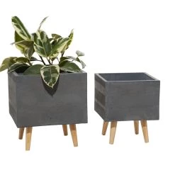 Wholesale 🤩 Set of 2 Grey Polystone Contemporary Planter, 13", 15" by Ivory and Iris 🔔