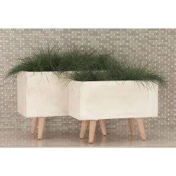Coupon 👍 Set of 2 White Fiber clay Contemporary Planter, 17", 21" by Ivory and Iris ⌛ -Cheap Ivory and Iris Store D501376S 12