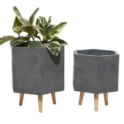 Deals βοΈ Set of 2 Grey Polystone Contemporary Planter, 15", 17" by Ivory and Iris π