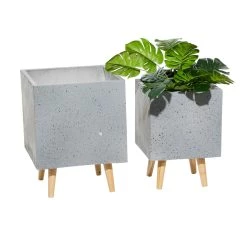 Promo 💯 Set of 2 Grey MgO Contemporary Planter 16", 18" by Ivory and Iris 🔥