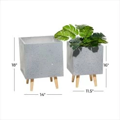 Promo 💯 Set of 2 Grey MgO Contemporary Planter 16", 18" by Ivory and Iris 🔥 -Cheap Ivory and Iris Store D501400S 6