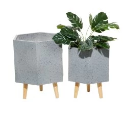Hot Sale 😀 Set of 2 Grey MgO Contemporary Planter 17", 15" by Ivory and Iris 🧨