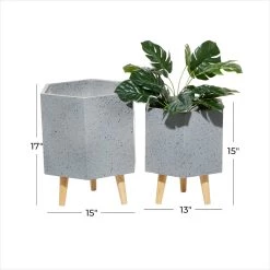 Hot Sale 😀 Set of 2 Grey MgO Contemporary Planter 17", 15" by Ivory and Iris 🧨 -Cheap Ivory and Iris Store D501401S 6 1