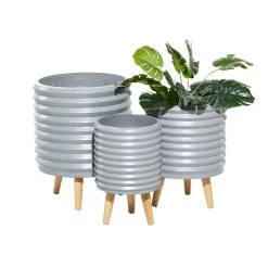 Promo 🛒 Set of 3 Grey MgO Contemporary Planter 18", 16", 14" by Ivory and Iris 🎁