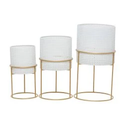 Cheap 🧨 Set of 3 White Iron Contemporary Planter, 23" x 19" x 16" by Ivory and Iris 🌟 -Cheap Ivory and Iris Store D501410S 10
