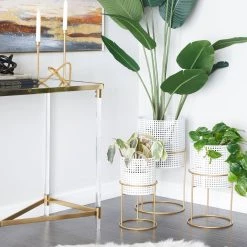 Cheap 🧨 Set of 3 White Iron Contemporary Planter, 23" x 19" x 16" by Ivory and Iris 🌟 -Cheap Ivory and Iris Store D501410S 13