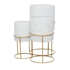 Cheap 🧨 Set of 3 White Iron Contemporary Planter, 23" x 19" x 16" by Ivory and Iris 🌟 -Cheap Ivory and Iris Store D501410S 3