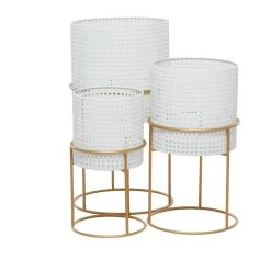 Cheap 🧨 Set of 3 White Iron Contemporary Planter, 23" x 19" x 16" by Ivory and Iris 🌟 -Cheap Ivory and Iris Store D501410S 4