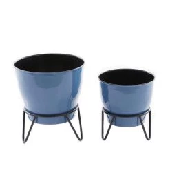 Cheap 🤩 Set of 2 Blue Iron Modern Planter, 11" x 10" x 10" by Ivory and Iris ✔️