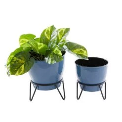 Cheap 🤩 Set of 2 Blue Iron Modern Planter, 11" x 10" x 10" by Ivory and Iris ✔️ -Cheap Ivory and Iris Store D501414S 3