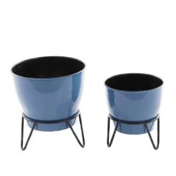 Cheap 🤩 Set of 2 Blue Iron Modern Planter, 11" x 10" x 10" by Ivory and Iris ✔️ -Cheap Ivory and Iris Store D501414S 6