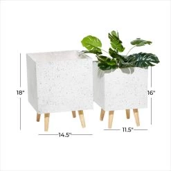 Buy 🧨 Set of 2 White MgO Contemporary Planter 16", 18" by Ivory and Iris 😀 -Cheap Ivory and Iris Store D501415S 6