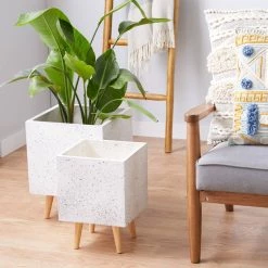 Buy 🧨 Set of 2 White MgO Contemporary Planter 16", 18" by Ivory and Iris 😀 -Cheap Ivory and Iris Store D501415S 7