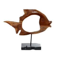 Wholesale 🔥 Coastal Brown Wood Nila Fish Table Decor, 16" x 19" x 6" by Ivory and Iris 🤩 -Cheap Ivory and Iris Store D501439S 7