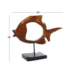 Wholesale 🔥 Coastal Brown Wood Nila Fish Table Decor, 16" x 19" x 6" by Ivory and Iris 🤩 -Cheap Ivory and Iris Store D501439S 8