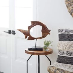 Wholesale 🔥 Coastal Brown Wood Nila Fish Table Decor, 16" x 19" x 6" by Ivory and Iris 🤩 -Cheap Ivory and Iris Store D501439S 9