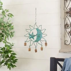 Wholesale 🧨 Turquoise Metal Eclectic Windchime, 13" x 11" x 1" by Ivory and Iris ⭐ -Cheap Ivory and Iris Store D502259S 7