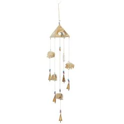Discount π Gold Mango Wood Eclectic Style Windchime, 5" x 32" by Ivory and Iris π―