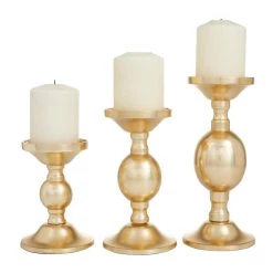 Cheapest ✨ Set of 3 Gold Aluminum Transitional Candle Holders, 10" x 4" x 4" by Ivory and Iris 🌟