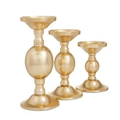 Cheapest ✨ Set of 3 Gold Aluminum Transitional Candle Holders, 10" x 4" x 4" by Ivory and Iris 🌟 -Cheap Ivory and Iris Store D502356S 3