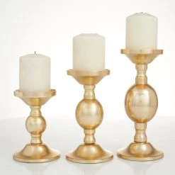 Cheapest ✨ Set of 3 Gold Aluminum Transitional Candle Holders, 10" x 4" x 4" by Ivory and Iris 🌟 -Cheap Ivory and Iris Store D502356S 7