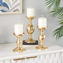 Cheapest ✨ Set of 3 Gold Aluminum Transitional Candle Holders, 10" x 4" x 4" by Ivory and Iris 🌟 -Cheap Ivory and Iris Store D502356S 9