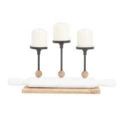 Deals 🌟 White Fir Modern Farmhouse Candelabra, 9" x 20" x 4" by Ivory and Iris ⌛