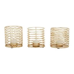 Best deal ⭐ Set of 3 Gold Iron Glam Candle Holders, 4" x 4" x 4" by Ivory and Iris ❤️