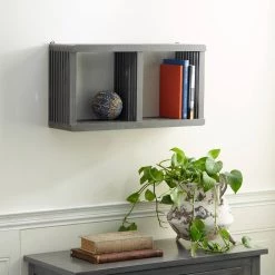 Discount 🌟 Gray Wood Contemporary Wall Shelf, 12" x 23" x 7" by Ivory and Iris 🎁 -Cheap Ivory and Iris Store D502372S 8