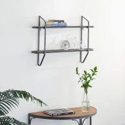 Deals 🧨 Black Iron and Wood Industrial Wall Shelves, 23" x 32" x 6" by Ivory and Iris ⌛ -Cheap Ivory and Iris Store D502379S 7