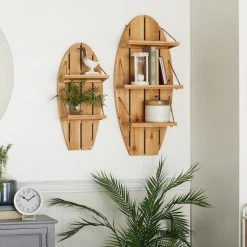 Hot Sale 👍 Set of 2 Brown Fir Coastal Wall Shelf, 8" x 32" x 14" by Ivory and Iris 🔥 -Cheap Ivory and Iris Store D502392S 6