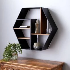Discount 🥰 Black Chinese Fir Wood Industrial Wall Shelves, 26" x 30" x 7" by Ivory and Iris 🌟 -Cheap Ivory and Iris Store D502393S 6