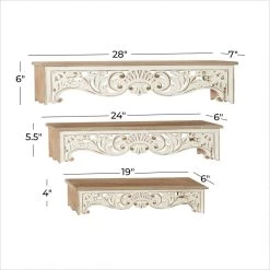 Best deal 🎁 Set of 3 Brown Wood Vintage Wall Shelf, 19", 24", 28" by Ivory and Iris ⭐ -Cheap Ivory and Iris Store D502396S 7