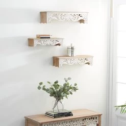 Best deal 🎁 Set of 3 Brown Wood Vintage Wall Shelf, 19", 24", 28" by Ivory and Iris ⭐ -Cheap Ivory and Iris Store D502396S 8