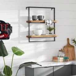 New 🌟 Brown Metal and Wood Industrial Wall Shelves, 24" x 26" x 7" by Ivory and Iris 😉 -Cheap Ivory and Iris Store D502397S 6