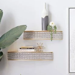 Hot Sale ✨ Set of 2 Gold Metal Contemporary Wall Shelves 28", 24" by Ivory and Iris 🌟 -Cheap Ivory and Iris Store D502401S 8