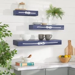 Flash Sale 😍 Blue Wood Contemporary Wall Shelf, 3" x 32" x 10" by Ivory and Iris ⭐ -Cheap Ivory and Iris Store D502402S 7