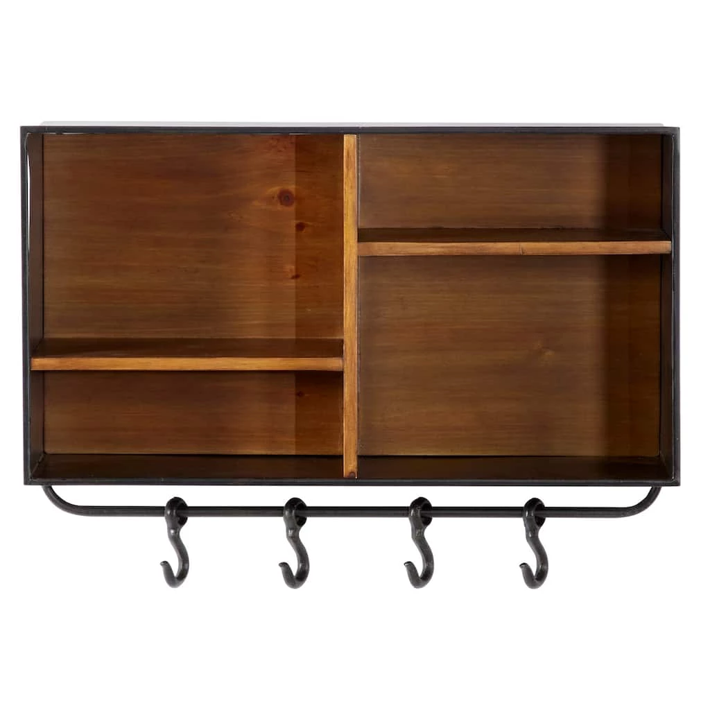 Outlet ⭐ Brown Iron Industrial Wall Hooks with Shelves, 14" x 23" x 8" by Ivory and Iris ✔️ 2 Outlet ⭐ Brown Iron Industrial Wall Hooks with Shelves, 14" x 23" x 8" by Ivory and Iris ✔️ - Image 2